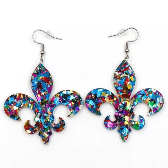 Sparkle and Shine: Dazzling Fleur de Lis Dangle Earrings for Mardi Gras! NWT - Picture 2 of 8